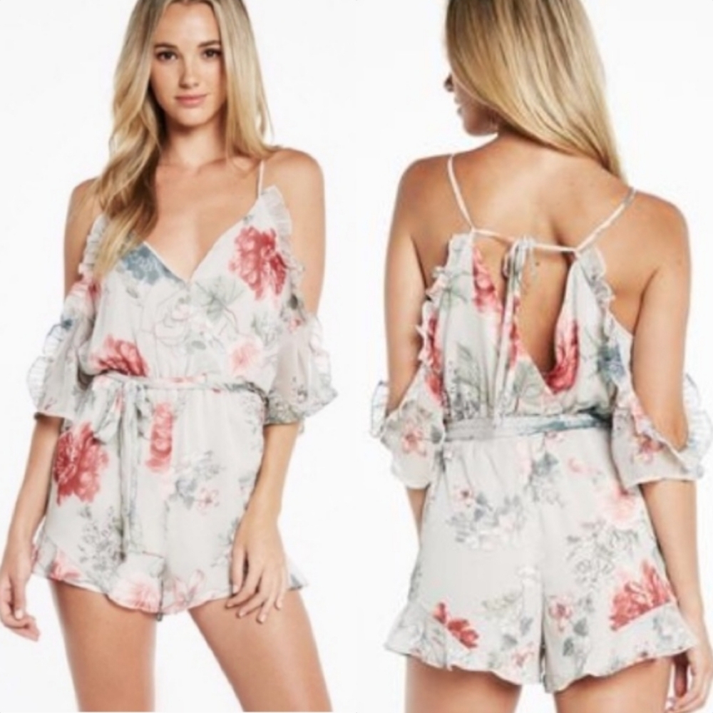 NEW Bardot Floral Ruffle Surplice V Back Romper